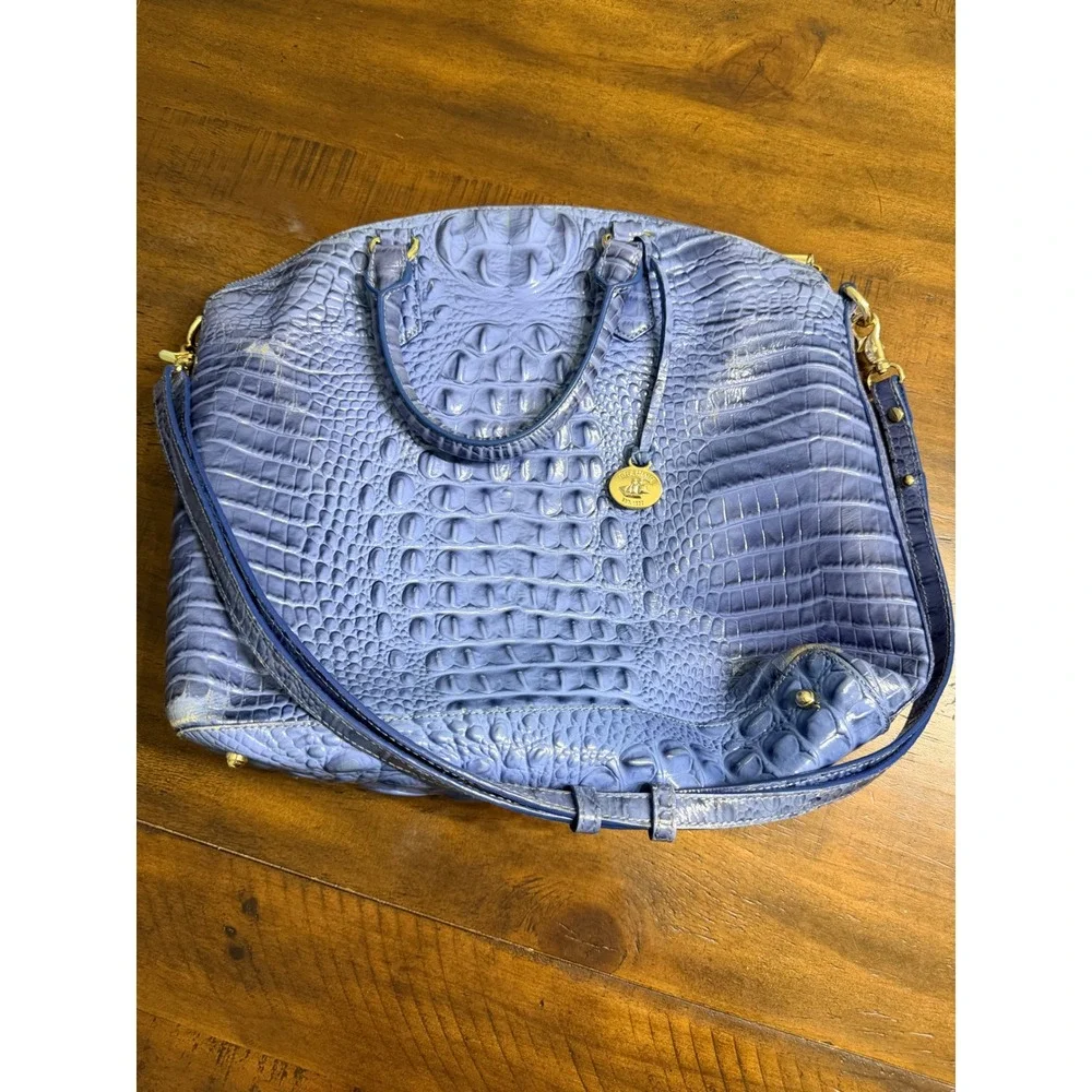 Brahmin Duxbury Satchel Periwinkle Blue Melbourne Embossed Leather Handbag